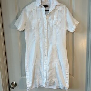NWOT Marsotto Formale White 100% Linen Coastal Shirt Dress, size M/L